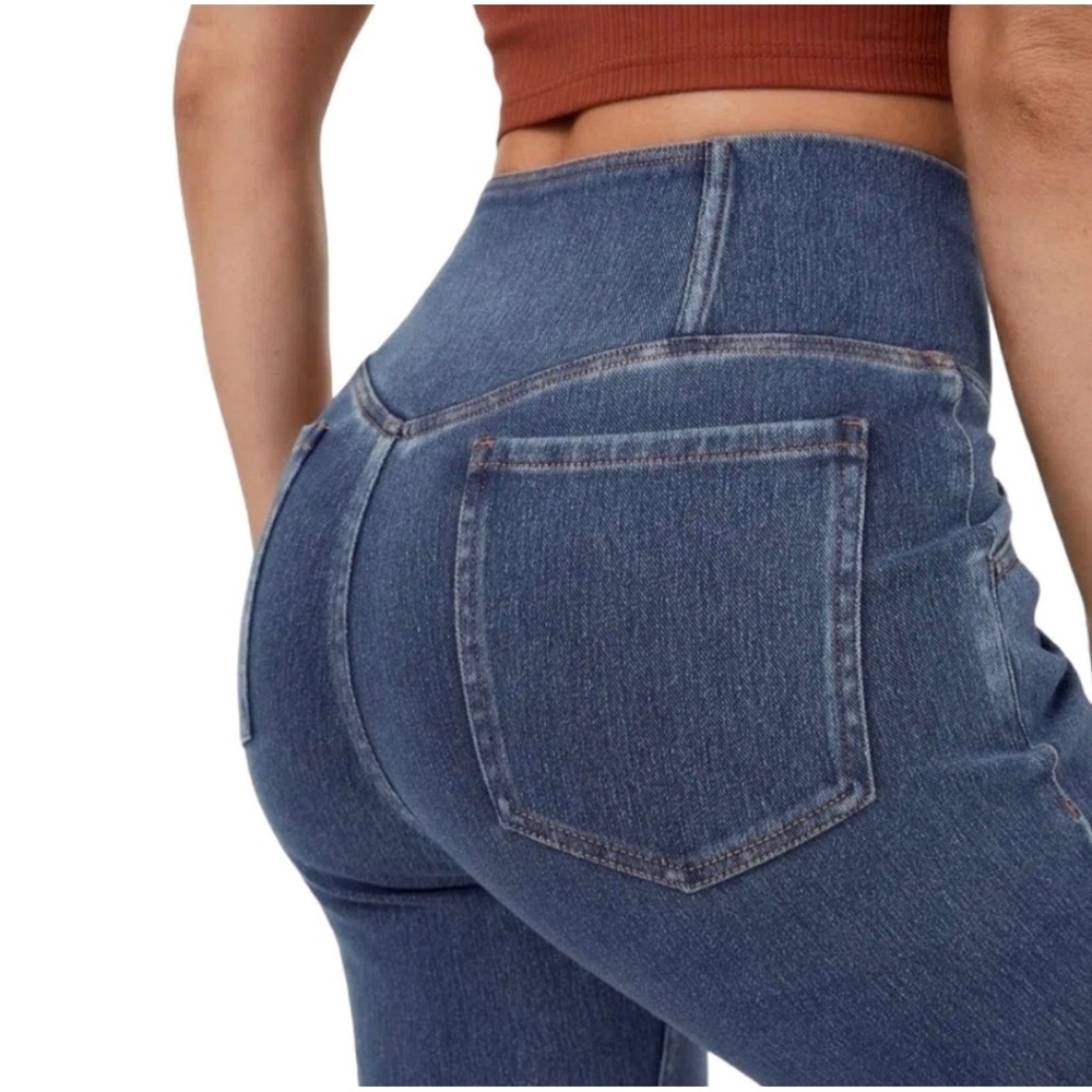 Halara Women Crossover High Waisted Flare Bell Denim Look Leggings Blue Large - Picture 6 of 7